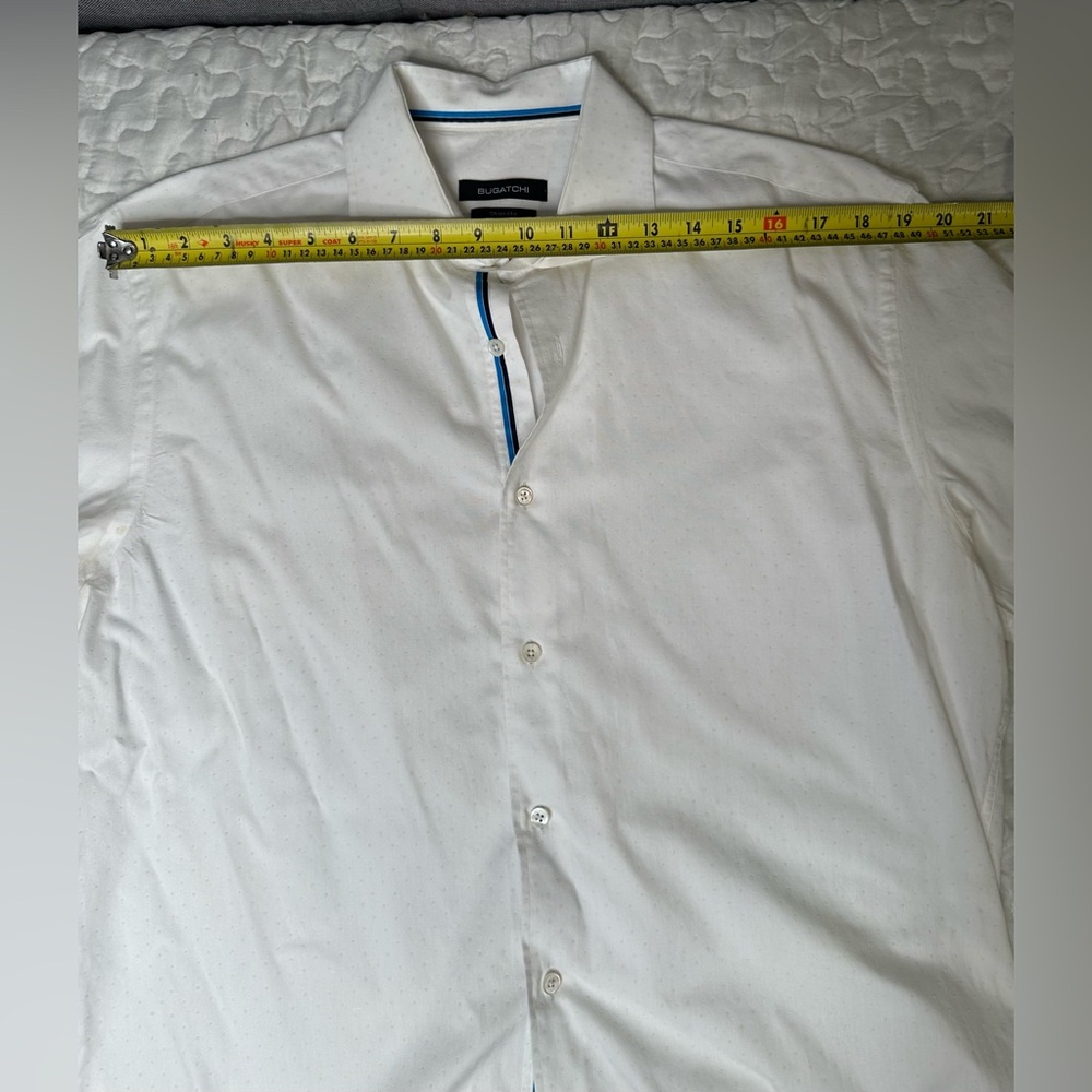 Bugatchi White Short-Sleeve Button-Up Shirt Shaped Fit 100% Cotton Luxury Size L - Picture 8 of 10